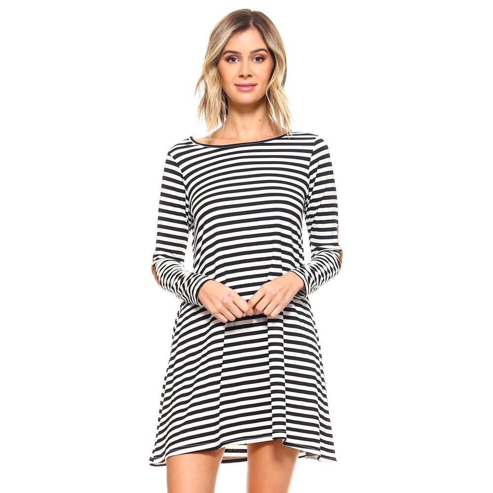 Sz Large Stripe Tunic Dress w/Elbow Patch - Picture 5 of 8